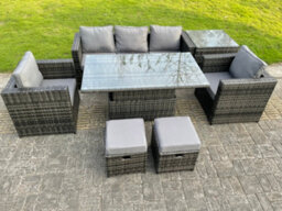 Fimous Rattan Garden Furniture Set Rising Table Lounge Sofa Set With Foostools Dark Grey Mixed Extra Coffee Table - thumbnail 2