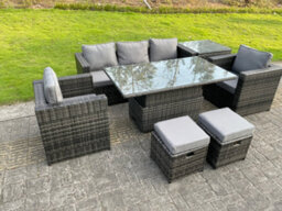 Fimous Rattan Garden Furniture Set Rising Table Lounge Sofa Set With Foostools Dark Grey Mixed Extra Coffee Table - thumbnail 5