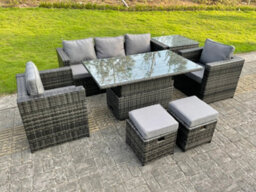 Fimous Rattan Garden Furniture Set Rising Table Lounge Sofa Set With Foostools Dark Grey Mixed Extra Coffee Table - thumbnail 4