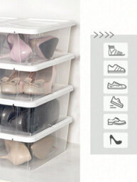 LEDREM Set Of 8 Shoe Boxes, Stackable Shoe Storage Organiser With Lids, Containers, Sizes Up To 7.5, Transparent - thumbnail 4