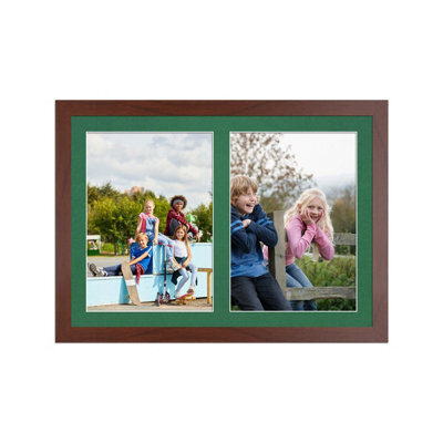 AK Frames 20X14 Rose Wood Modern Multi Photo Frame With Emerald Mount - Holds 2 Apertures (2X) A4 Photos - image 1