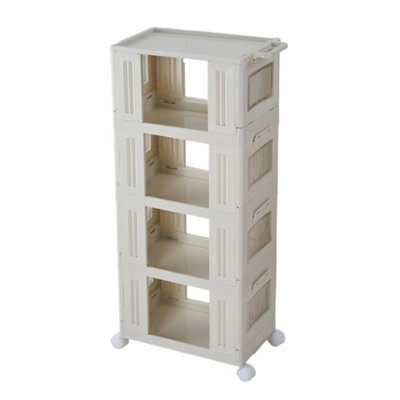 Thehotsale White Four-Tier Foldable And Stackable Plastic Storage Rack With Wheels, 46Cm W X 26Cm D X 93Cm H - image 1