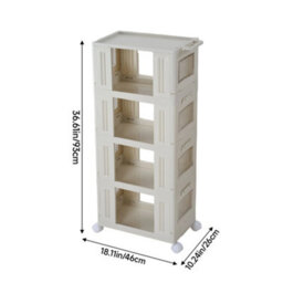 Thehotsale White Four-Tier Foldable And Stackable Plastic Storage Rack With Wheels, 46Cm W X 26Cm D X 93Cm H - thumbnail 9
