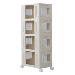 Thehotsale White Four-Tier Foldable And Stackable Plastic Storage Rack With Wheels, 46Cm W X 26Cm D X 93Cm H - thumbnail 4