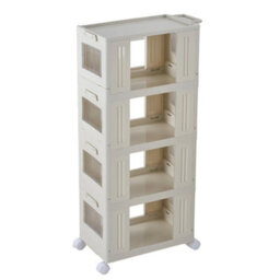Thehotsale White Four-Tier Foldable And Stackable Plastic Storage Rack With Wheels, 46Cm W X 26Cm D X 93Cm H - thumbnail 2
