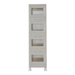 Thehotsale White Four-Tier Foldable And Stackable Plastic Storage Rack With Wheels, 46Cm W X 26Cm D X 93Cm H - thumbnail 3