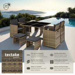 Tectake Garden Table And Chairs Bilbao - 8 Seats, Weather & Uv-Resistant, Rain Cover - Nature - thumbnail 2