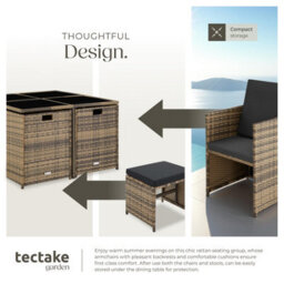 Tectake Garden Table And Chairs Bilbao - 8 Seats, Weather & Uv-Resistant, Rain Cover - Nature - thumbnail 4