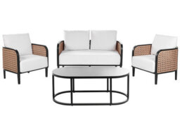 Wyld and Coco Evergreen Garden Sofa Set - Black Powder-Coated Aluminium Frame, Off-White Cushions, Large Modular Seating - thumbnail 3