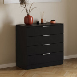 Lassic Vida Designs Trega Black 4 Drawer Chest Compact Space-Saving Bedroom Storage Unit, Engineered Wood (H)740mm X (W)660mm X (D)360mm