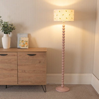 Valuelights Bobbins Painted Rose Floor Lamp With Lemon Embroidered Drum Shade - image 1