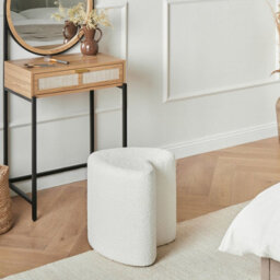 Wyld And Coco Heart-Shaped Pouffe In Off-White Chenille - Compact Accent Stool And Footrest, W40 X D33 X H44Cm - thumbnail 2