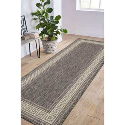 Melrose County Greek Key Grey Bordered Indoor Non-Slip Medium Area Runner Rug 060/180Cm - image 1
