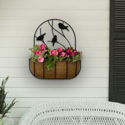 Panacea Wall Basket Perching Birds Black Semi-Circle Metal Hanging Basket - thumbnail 2