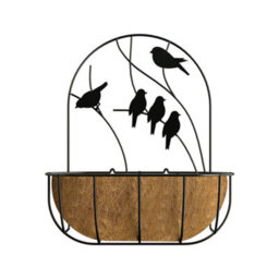 Panacea Wall Basket Perching Birds Black Semi-Circle Metal Hanging Basket - thumbnail 1