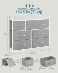 Songmics Fabric Drawer Chest, Bedroom Storage Cabinet, 7 Drawers With Handles, Metal Frame, Dove Grey And Cloud White - thumbnail 2