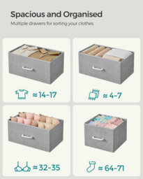 Songmics Fabric Drawer Chest, Bedroom Storage Cabinet, 7 Drawers With Handles, Metal Frame, Dove Grey And Cloud White - thumbnail 3