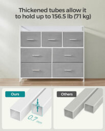Songmics Fabric Drawer Chest, Bedroom Storage Cabinet, 7 Drawers With Handles, Metal Frame, Dove Grey And Cloud White - thumbnail 4