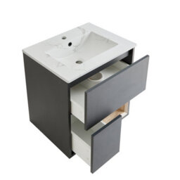 Homestylestore 612mm Black Grey Wall Hung Bathroom Vanity Unit Open Shelf Marble Effect Basin - thumbnail 2