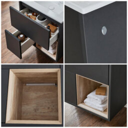 Homestylestore 612mm Black Grey Wall Hung Bathroom Vanity Unit Open Shelf Marble Effect Basin - thumbnail 3