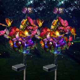 2Pcs Solar Butterfly Flower Garden Lights , Led Outdoor Stake Lights For Pathway And Garden Décor - thumbnail 1