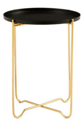 Orsina Round Black Metal Side Table, Sleek Raised Rim Top With Gold Frame, Contemporary Intersecting Base Table - thumbnail 1