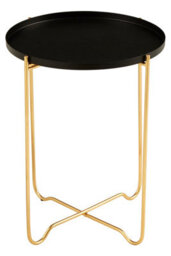 Orsina Round Black Metal Side Table, Sleek Raised Rim Top With Gold Frame, Contemporary Intersecting Base Table - thumbnail 3