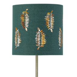 First Choice Lighting Antique Brass Stick Table Lamp With Dark Green Fern Cut Out Shade - thumbnail 2
