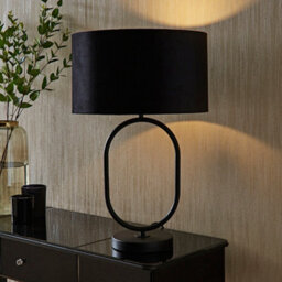 Valuelights Antonia Black Velvet Drum Lamp Shade Matte Black Oval Table Lamp With Led Bulb