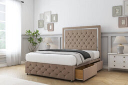 "Sloomy Sofia Chrome Mink Plush Divan Bed Set 2 Drawers Right Side - 54"" Floor Standing  & 12""  Footboard 4' Small Double" - thumbnail 3