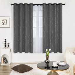Deconovo Dotted Line Foil Printed Thermal Insulated Blackout Curtains, Eyelet Curtains, W46 X L54 Inch, Grey, 2 Panels - thumbnail 3