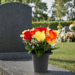 Urbn-Living Red, Orange & Yellow Rosebud Set Of 1 Artificial Silk Flower Grave Pot Memorial Arrangement Graveside Cemetery - thumbnail 3