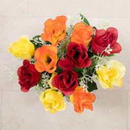 Urbn-Living Red, Orange & Yellow Rosebud Set Of 1 Artificial Silk Flower Grave Pot Memorial Arrangement Graveside Cemetery - thumbnail 7