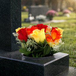 Urbn-Living Red, Orange & Yellow Rosebud Set Of 1 Artificial Silk Flower Grave Pot Memorial Arrangement Graveside Cemetery - thumbnail 6