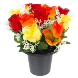 Urbn-Living Red, Orange & Yellow Rosebud Set Of 1 Artificial Silk Flower Grave Pot Memorial Arrangement Graveside Cemetery - thumbnail 9