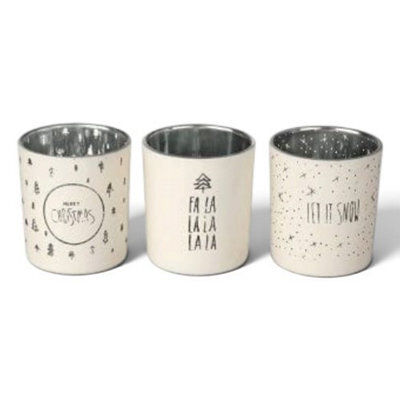 Heaven Sends Set Of 3 White Glass Tealight Holders For Christmas Decorating - 6.5 X 6.5 X 8 Cm Each