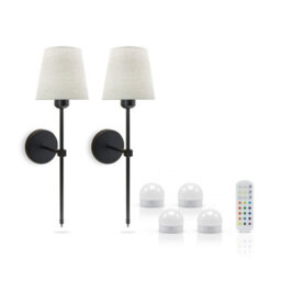 Auraglow Omniance Monaco Rechargeable Wireless Wall Lights With Remote - Black - 2 Lamps, 4 Light Sources, 1 Remote