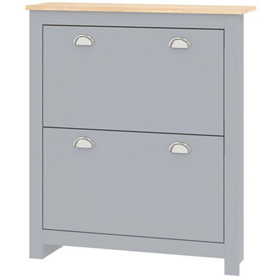 2 Drawer Shoe Cabinet Narrow Shoe Cupboard With Flip Doors, Grey - image 1