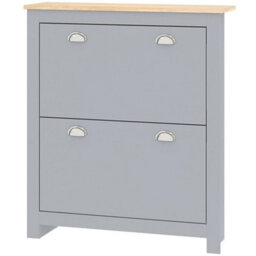 2 Drawer Shoe Cabinet Narrow Shoe Cupboard With Flip Doors, Grey - thumbnail 1