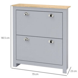 2 Drawer Shoe Cabinet Narrow Shoe Cupboard With Flip Doors, Grey - thumbnail 2