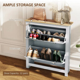 2 Drawer Shoe Cabinet Narrow Shoe Cupboard With Flip Doors, Grey - thumbnail 5