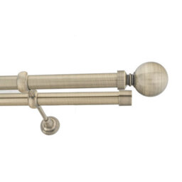 Toolty Double Metal Curtain Pole 25/25mm With Finials Rod Cassic Brackets Ball 230Cm Antique Brass