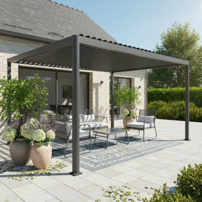 Sweeek - Louvered Pergola With Rounded Legs Aluminium 4X3M Anthracite - Imperial - image 1