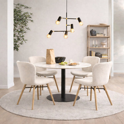 Furniture To Go Corby Round Dining Table With White Polished Marble Top & Black Base Includes 4 Batilda Dining Chairs In Cream/oak - image 1