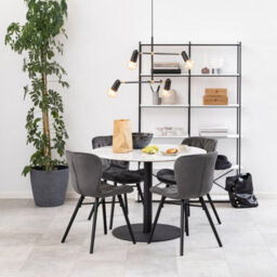 Furniture To Go Corby Round Dining Table With White Polished Marble Top & Black Base Includes 4 Batilda Dining Chairs In Cream/oak - thumbnail 3