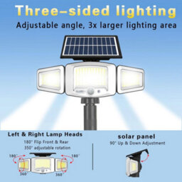 Amorly Solar Spot Lights Outdoor, 3-Head, 231 Led, Motion Sensor,solar And Usb Powered 3 Lighting Modes, Adjustable Angle For Garden Yard - thumbnail 3
