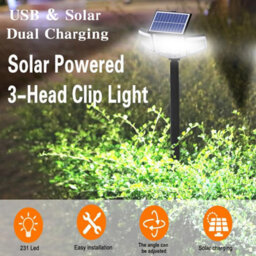 Amorly Solar Spot Lights Outdoor, 3-Head, 231 Led, Motion Sensor,solar And Usb Powered 3 Lighting Modes, Adjustable Angle For Garden Yard - thumbnail 7