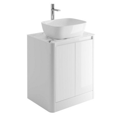 Plum&clay Mayfair Gloss White Freestanding Bathroom Vanity Unit With White Marble Countertop (W)650mm (H)745mm - image 1