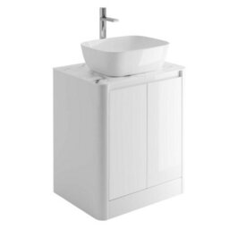 Plum&clay Mayfair Gloss White Freestanding Bathroom Vanity Unit With White Marble Countertop (W)650mm (H)745mm