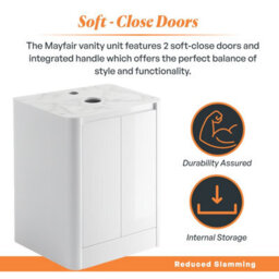 Plum&clay Mayfair Gloss White Freestanding Bathroom Vanity Unit With White Marble Countertop (W)650mm (H)745mm - thumbnail 4